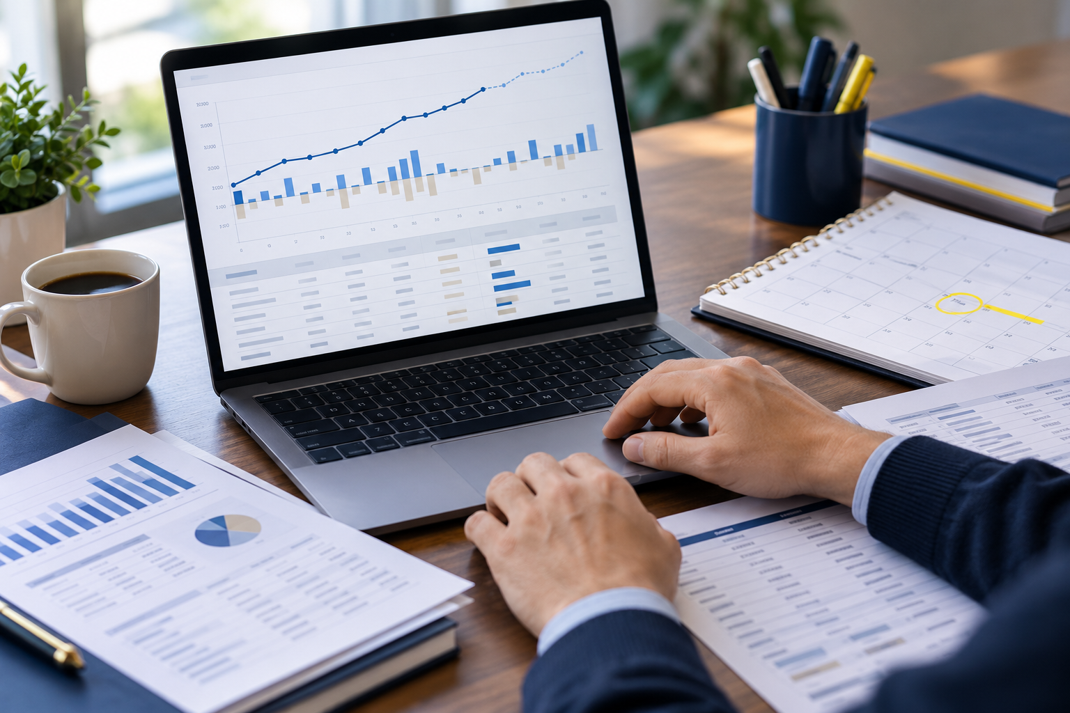 Cash forecasting dashboard with a monthly planner and finance reports